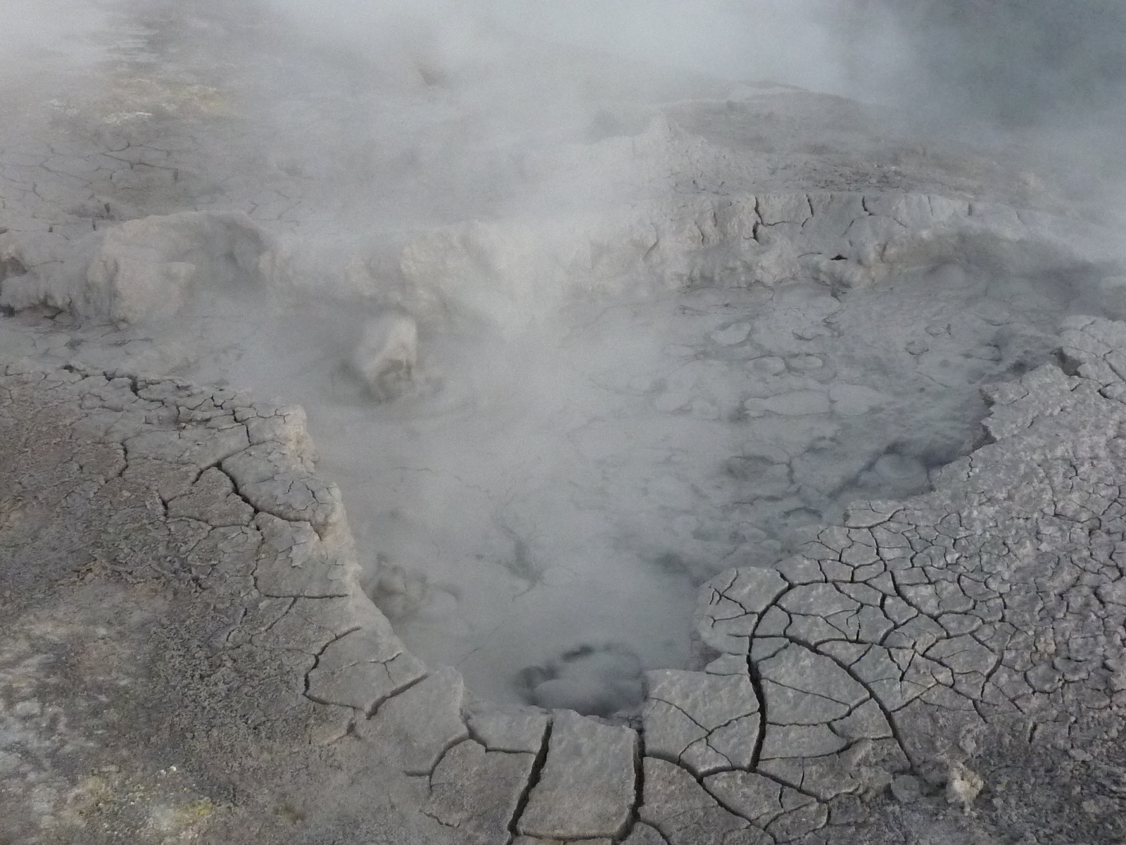 Cracked earth and bubbling volcanic mud
