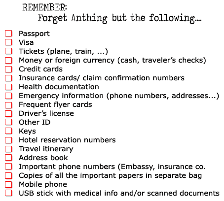 travel checklist travel checklist