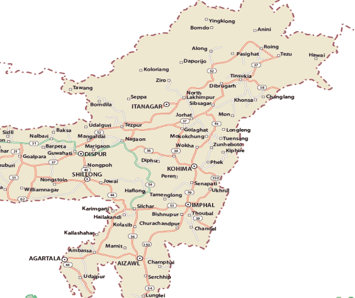 NE India with major routes NE India with major routes